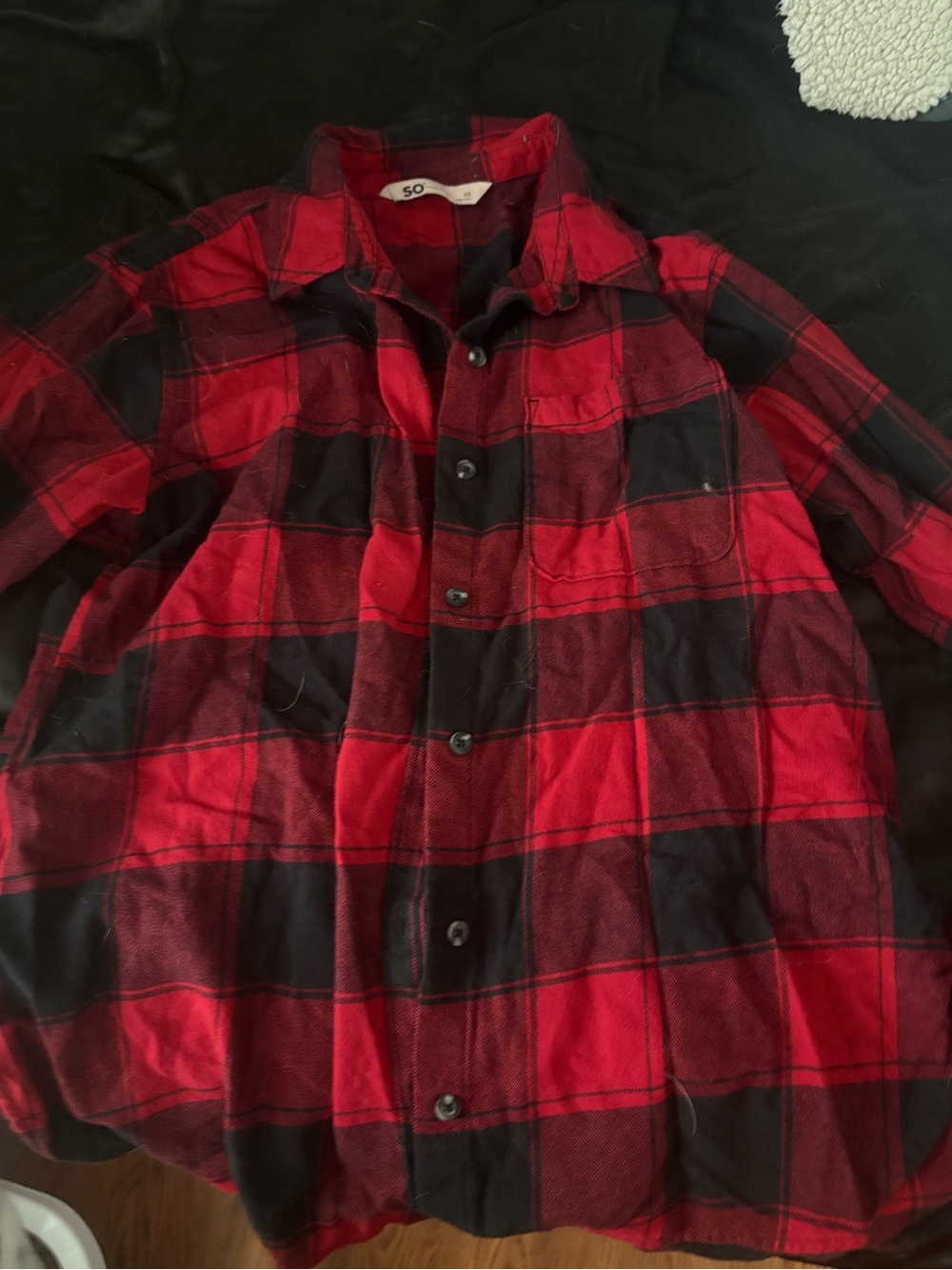 SO Red and Black Plaid Button-Down Shirt
